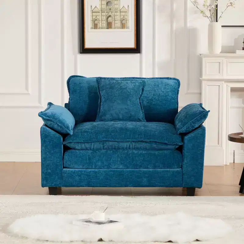 Cloud Sofa Single Seat, Modern Sectional Couch, Comfy Double Layer Upholstered Seat Cushion, Breathable Chenille Fabric