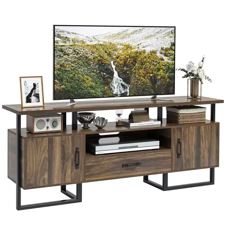 70 Inch Industrial TV Stand, Entertainment Center with Storage & Drawer for Living Room, Rustic Brown