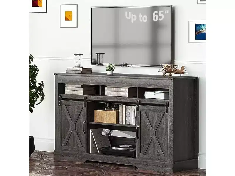 Farmhouse TV Stand with Sliding Barn Doors, Fits TVs up to 65 Inches, 34