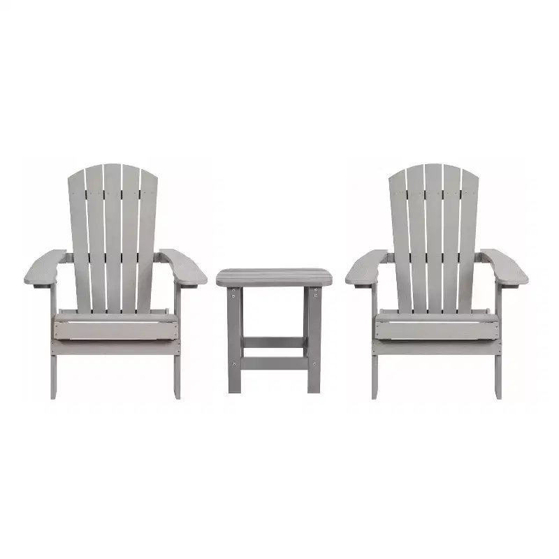 Flash Furniture 2 Pack Charlestown All-Weather Poly Resin Folding Adirondack Chairs with Side Table
