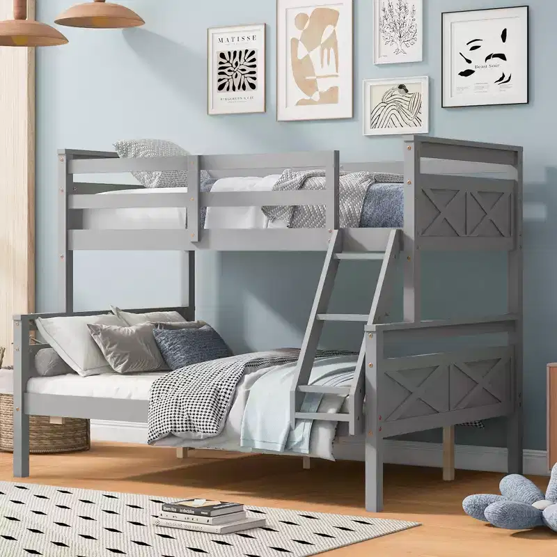 Twin Size Wood Bed With ladder and Safety Guardrail, Easy Assembly