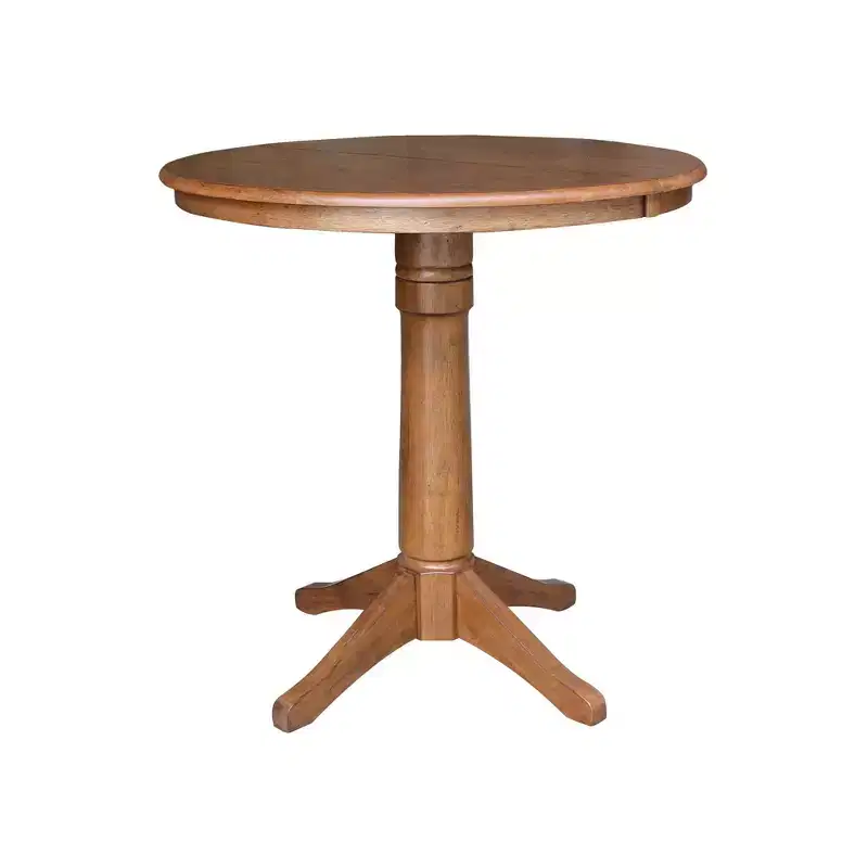36.1" Lillian Round Top Pedestal 12" Drop Leaf Dining Table Distressed Oak - International Concepts: Solid Wood, Extendable