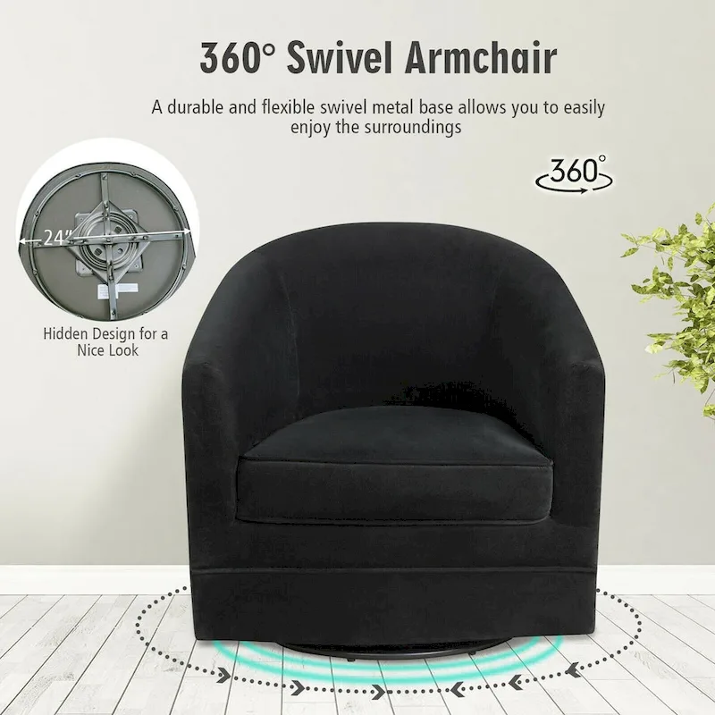 Modern Swivel Barrel Chair with Metal Base - 30.5 x 31 x 28.5 (L x W x H)