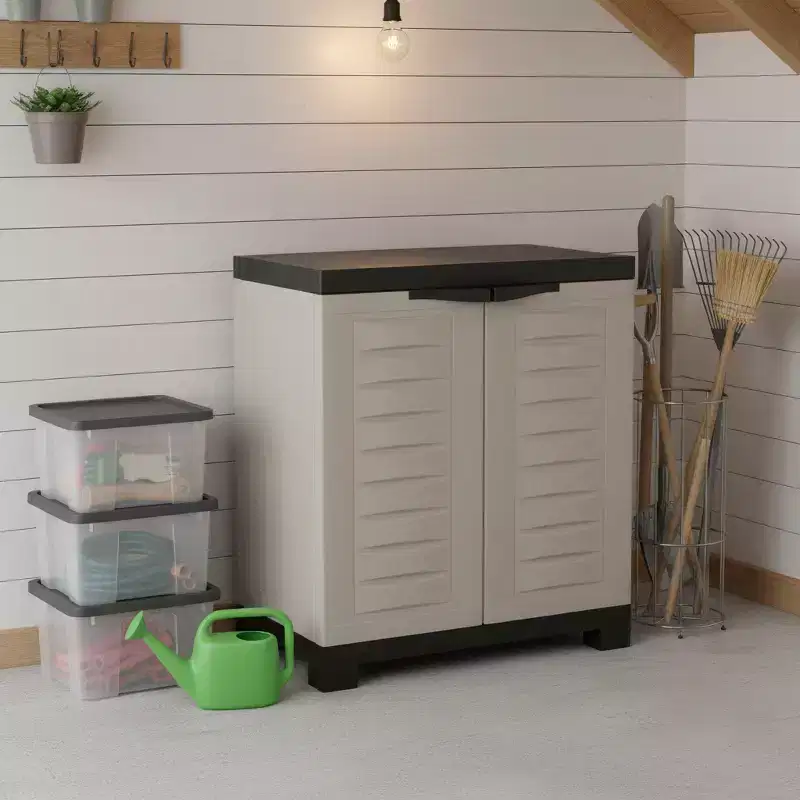 HomeRoots 26 Gray And Black Heavy Duty Plastic Two Door Utility Cabinet