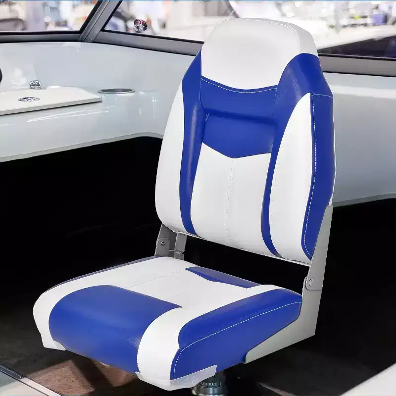 Gymax 1/2PC High Back Boat Seat Folding Fishing Seat w/ Soft Padded Cushion Fold-down Captain Boat Seat w/ Flexible Hinges Black/Blue