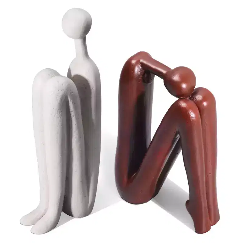 NotArt Thinker Statue Bookends, Resin Heavy-Duty Book Stoppers in White & Brown, Artistic Decor for