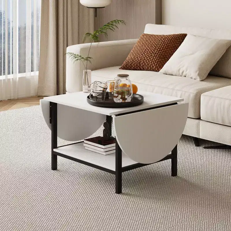 Contemporary Coffee Table,Extendable from Square to Oval,with Storage Shelf,Adjustable & Space-Efficient for Living Room