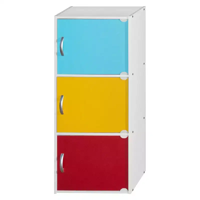 Heavy Duty Engineered Wood 3 Door Enclosed Multipurpose Storage Cabinet for Kitchen, Office, Kids Room, and Other Home Organization