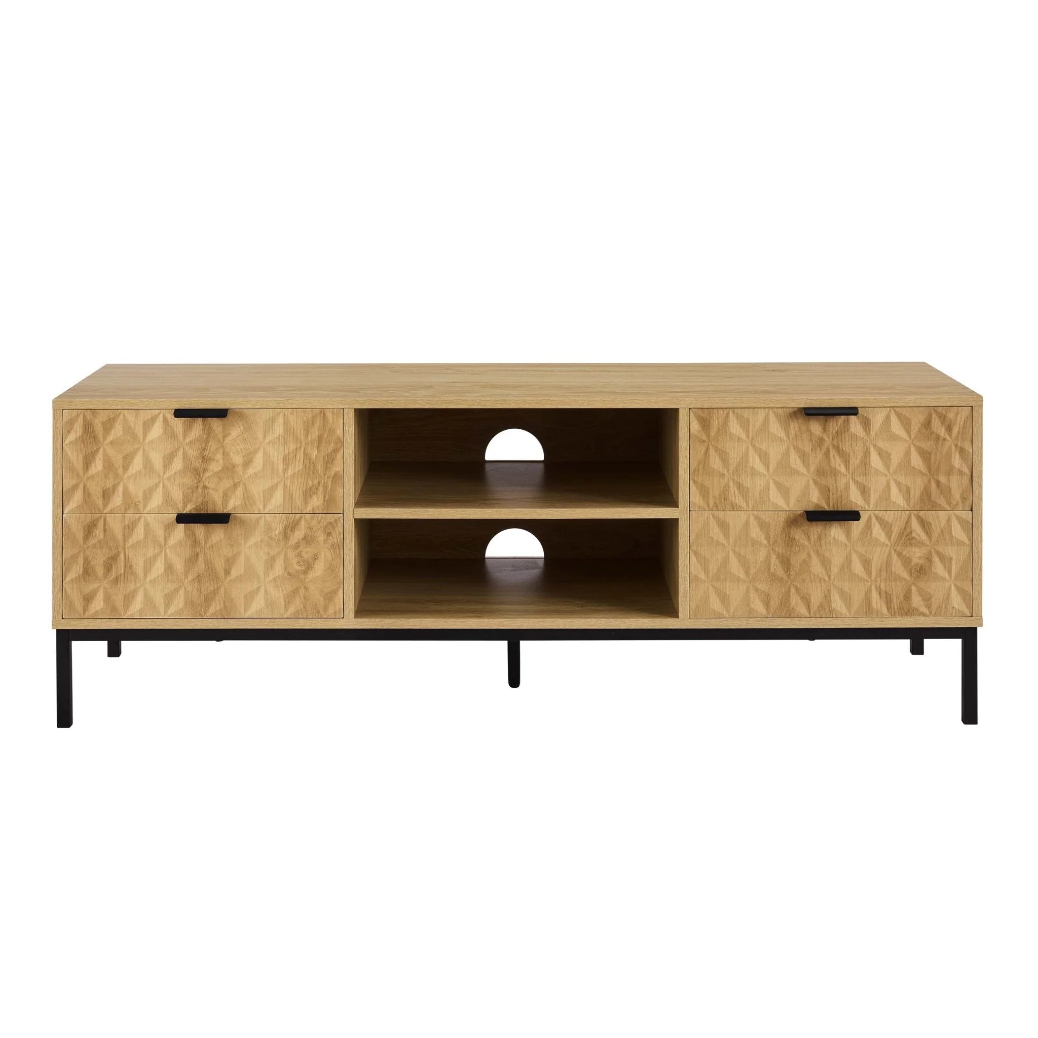 Contemporary Light Wood TV Unit with Geometric Pattern for TVs up to 60 Inch for Living Room