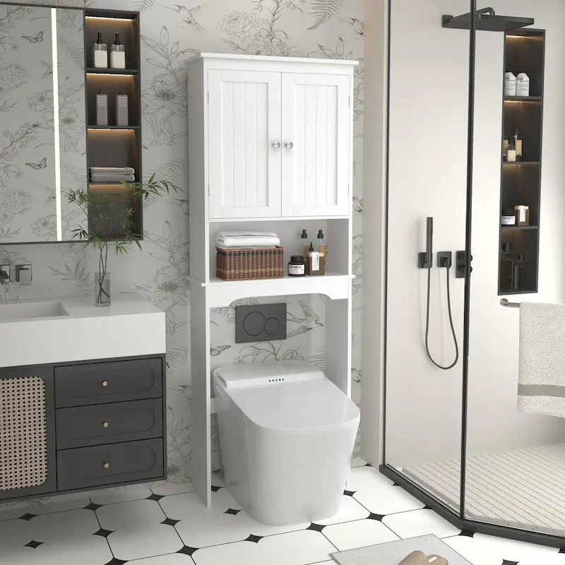 Over The Toilet Storage Cabinet, Bathroom Shelf Over Toilet, Bathroom Storage Cabinet Organizer,Wood Bathroom Space Saver