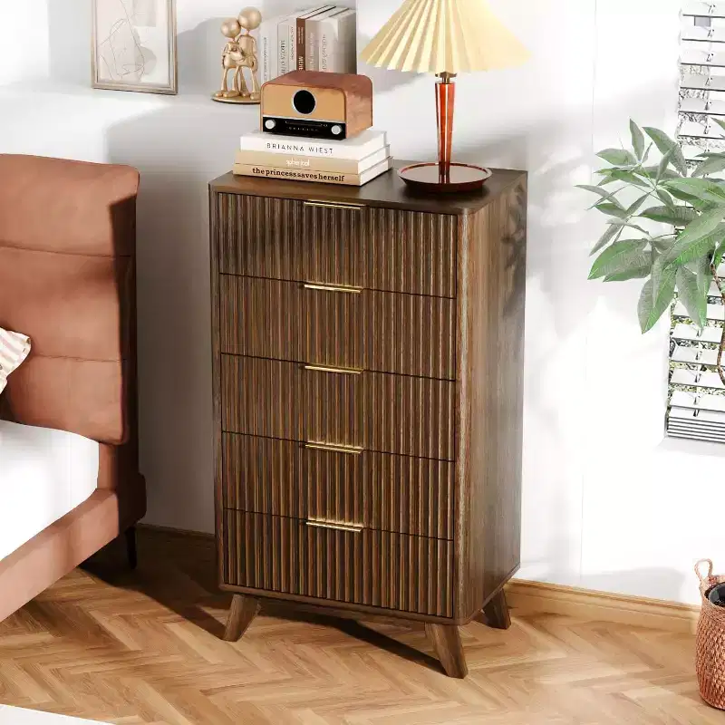 Fluted Tall Dresser with 5 Drawers