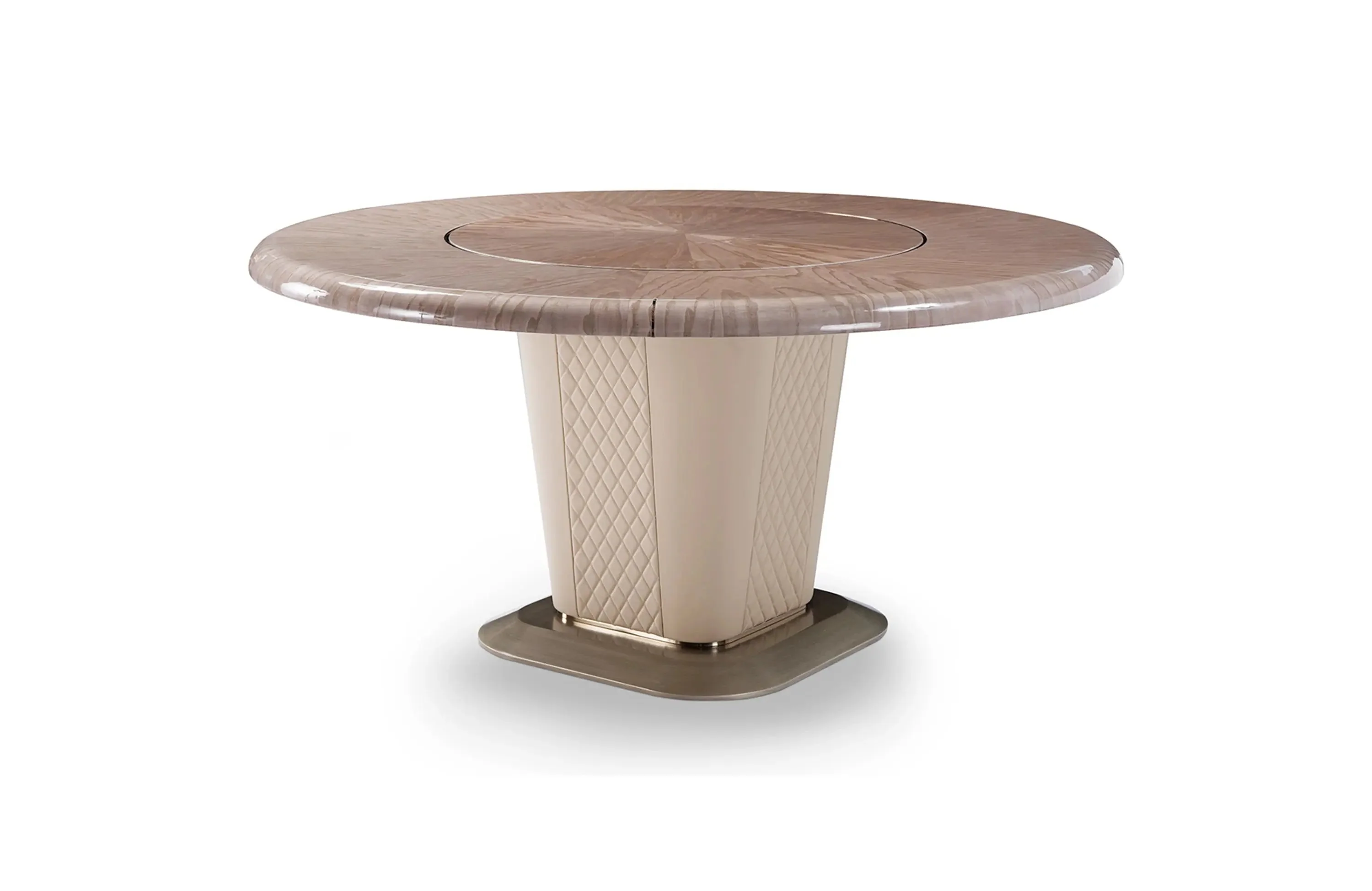 Round Luxury Dining Table with Metal Base and Wood Veneer Top