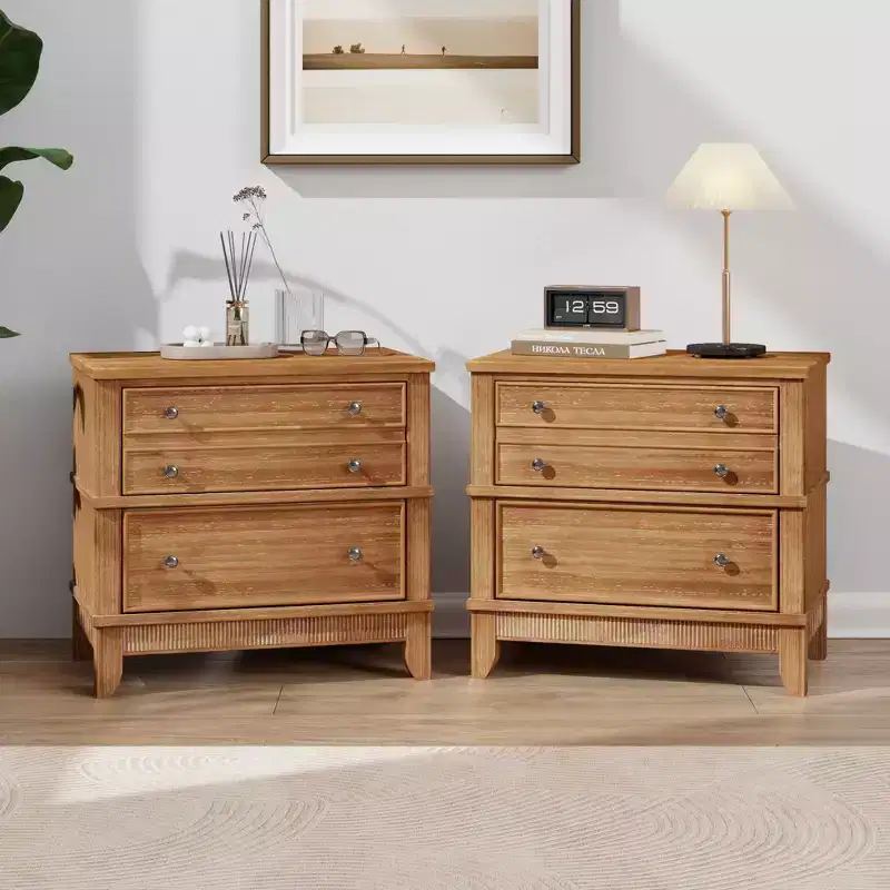 Rustic Wood Nightstand with 3-Drawer