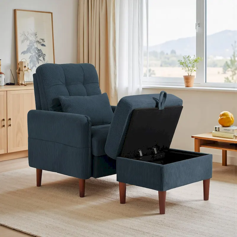 UIXE Modern Lounge Chair Accent Chair and Stroage Ottoman With Adjustable Backrest