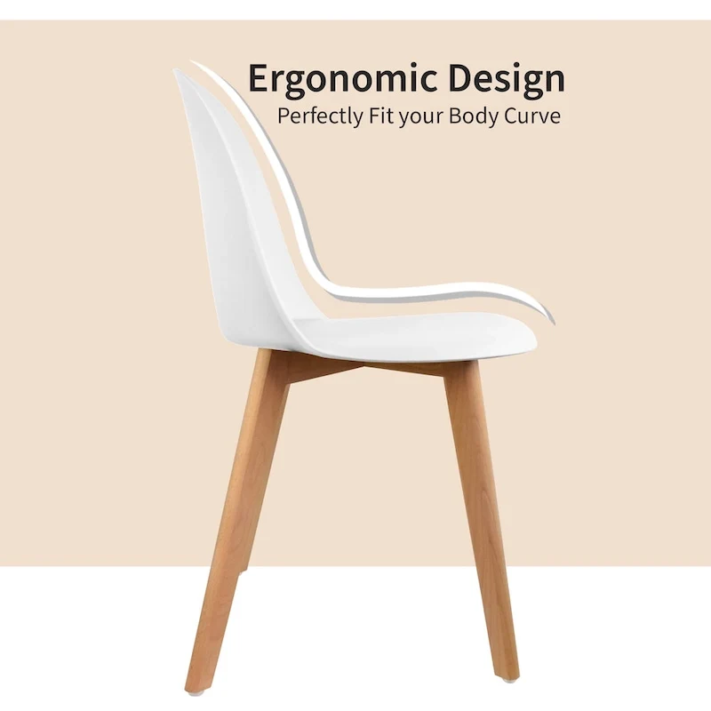 Set of 2 Dining Side Chair with Back Armless Plastic Seat Wooden Legs Kitchen Desk Task Computer