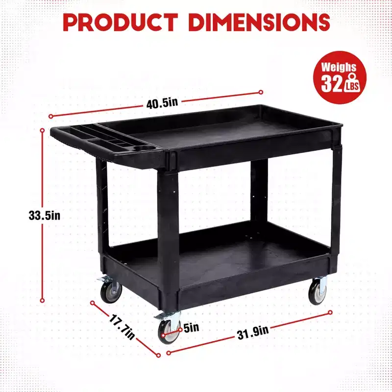 45 x 25-Inch 2-Tier Rolling Utility Cart with Lipped Shelves, 550 lbs Capacity, Heavy-Duty Wheels