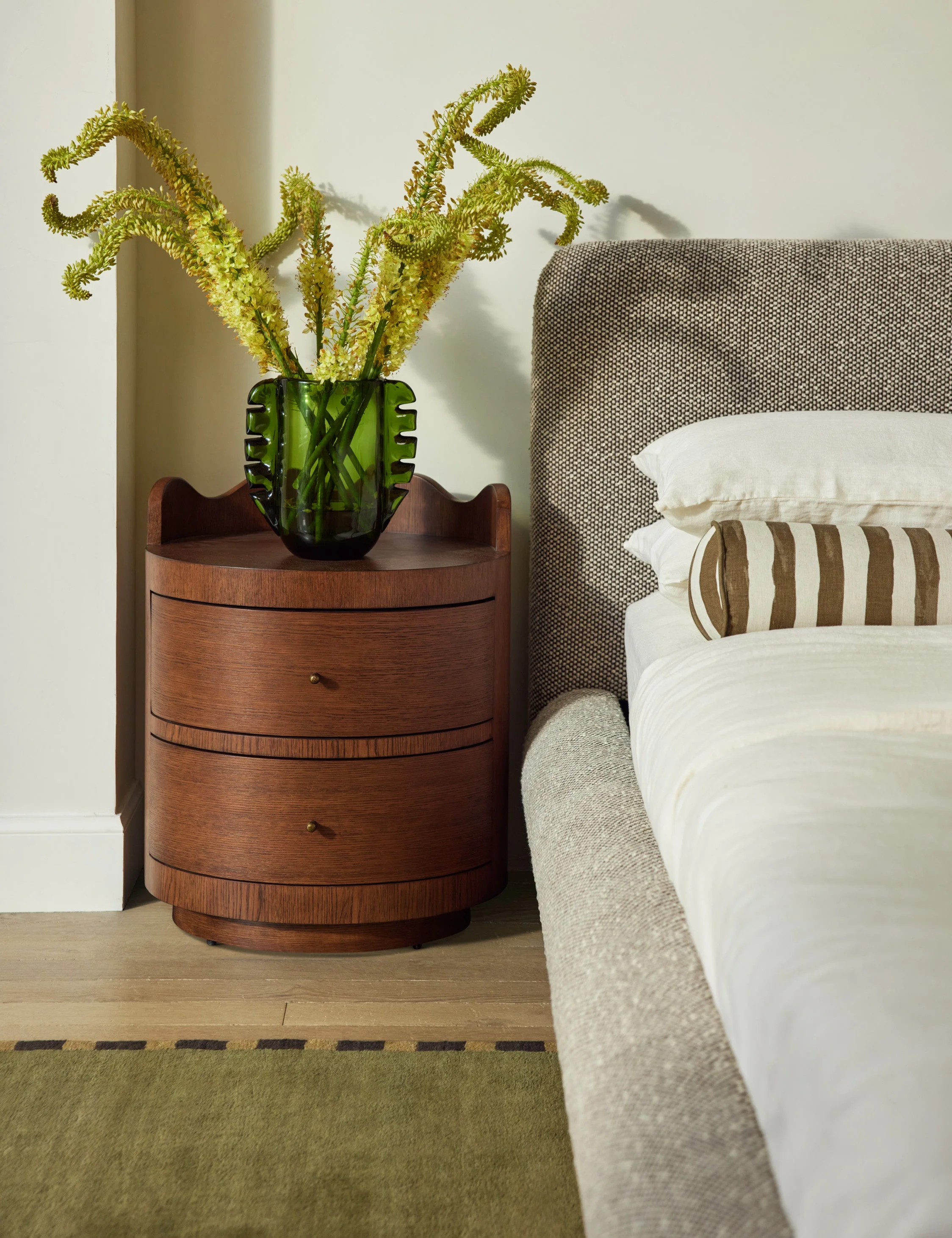 Nightstand Drawer Bring an iconic look bedside with the nightstand. Wavy lines give this nightstand a distinctive profile to match its