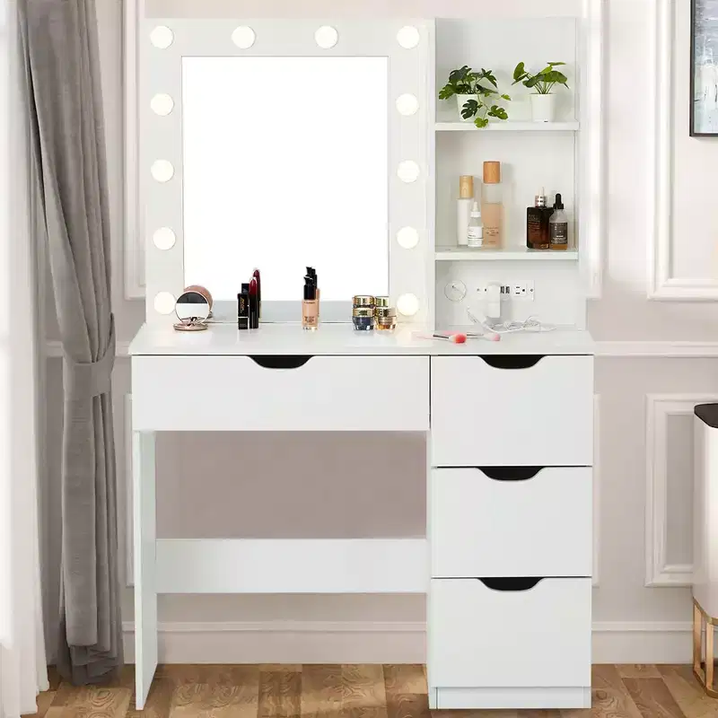 Vanity Desk with LED Mirror and Storage Drawers