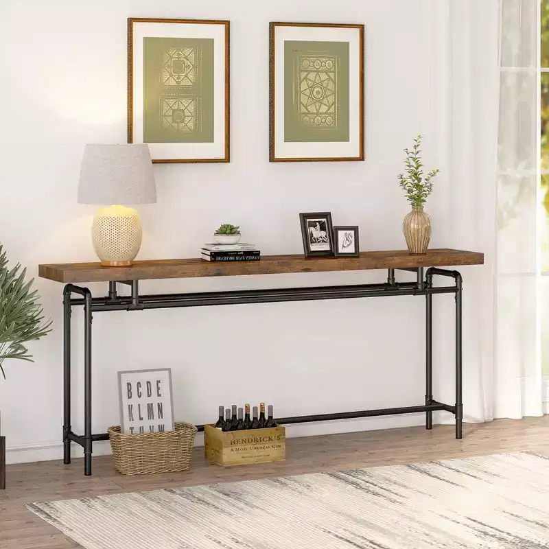LITTLE TREE 70.9" Industrial Extra Long Console Sofa Table Brown/Black