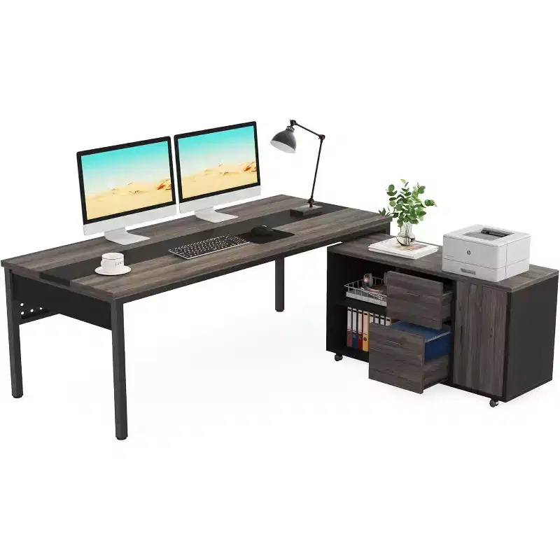 Tribesigns 70.86 L-Shaped Executive Desk with File Cabinet Combo