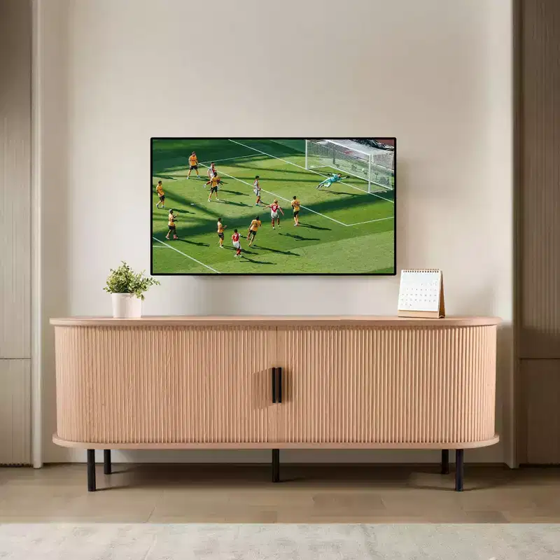 VEVOR TV Stand, Boho Entertainment Center for TVs up to 58 in, 350 lbs Load, Adjustable Storage Shelves and Rolling Door, Wood Color