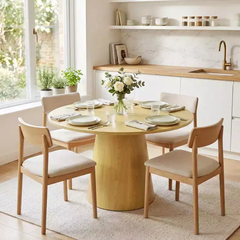 43'' Round Dining Table for 4-6 People, Wooden Kitchen Table with Pedestal Base, Farmhouse Circle Table for Living Room Apartment (Only Table),Walnut