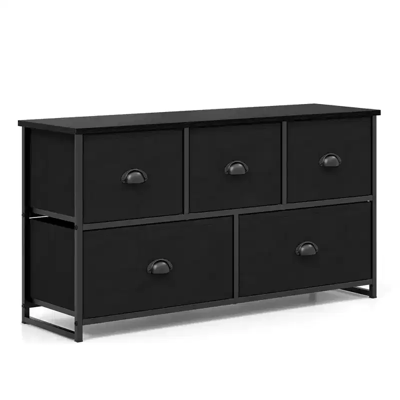 Fabric Dresser Storage Side Table w/ 5 Drawers Metal Frame Table