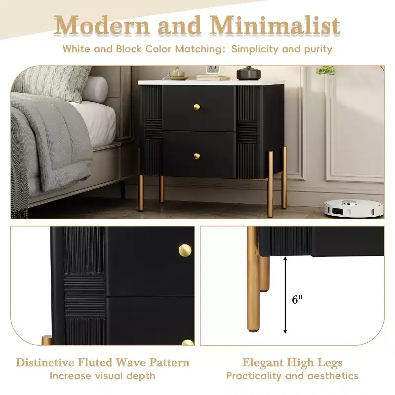 Christopher Knight Home Eilidh Modern Wood and Metal Nightstand with 2 Drawers
