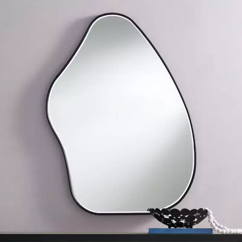Noble Park Cavandish Rounded Curved Abstract Vanity Wall Mirror Modern Beveled Glass Matte Black Wood Frame 28 Wide for Bathroom