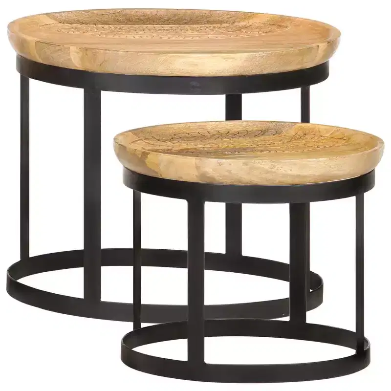vidaXL Side Table Brown and black Solid mango wood and powder-coated steel