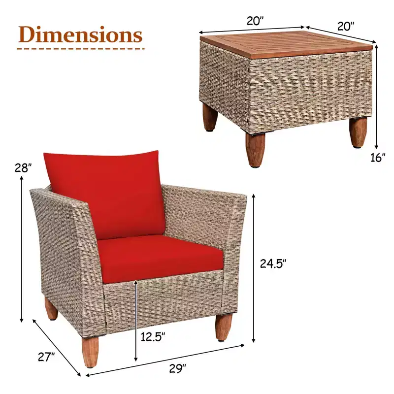 Costway 3 Piece Outdoor Rattan Sofa Set Wicker Conversation Furniture Set with Cushions