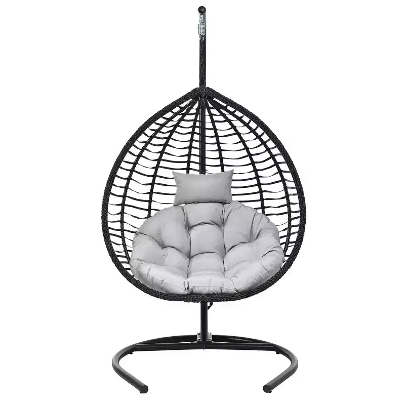 Whisen Hanging Hammock Chair with Stand, Egg Swing Chair with Iron Frame and Cushion & Headrest