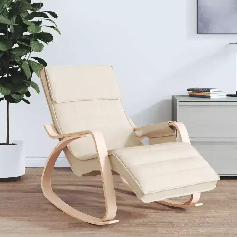 CLIHOME Modern Rocking Chair,Wood Frame with Breathable Fabric Upholstery,Glider Rocker with Pillow for Living Room, Bedroom