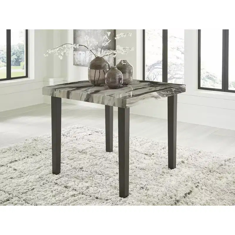 Signature Design by Ashley Zendalia Square Counter Height Dining Table - Dark Brown & Beige Faux Marble Top, Seats 4