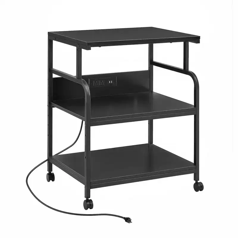 VECELO Printer Stand, 3-Tier Rolling Cart with 5-Level Adjustable Shelves & Lockable Wheels, Black