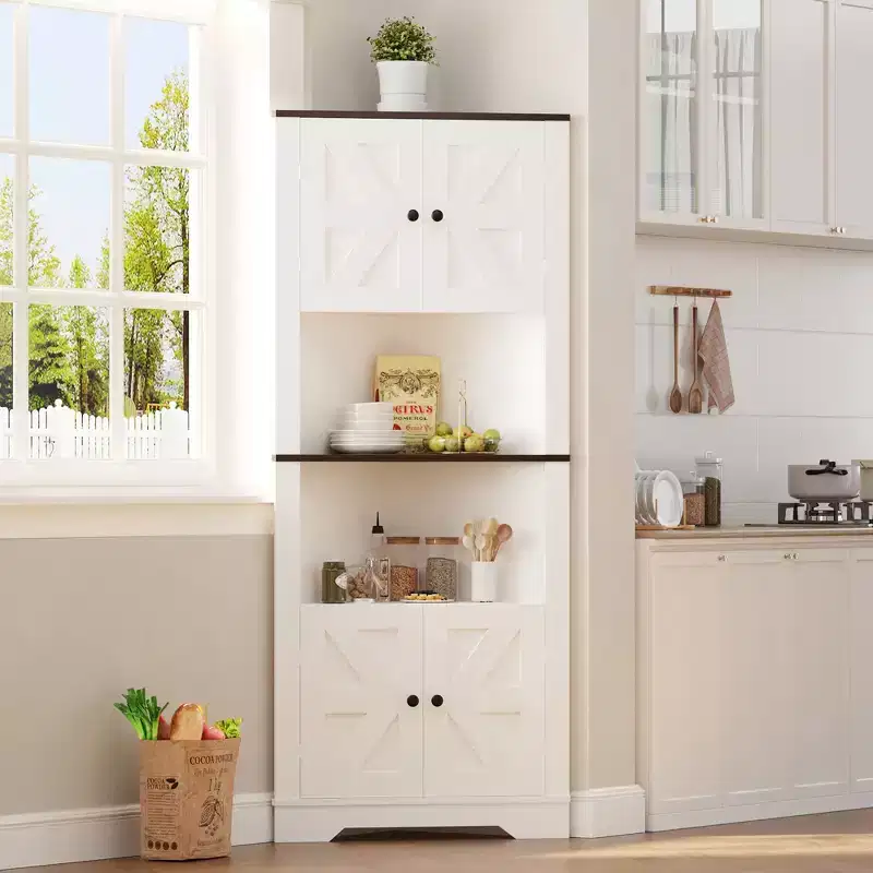 Farmhouse Small Floor Corner Storage Cabinet, Narrow Organizer Cabinet with Door & Adjustable Shelf, Ideal for Bathroom, Pantry and Living Room