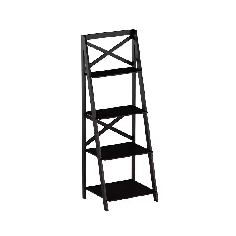 Lavish Home 4-Tier Ladder Bookshelf, Freestanding Shelved Bookcase with X-Back Frame and Leaning Look for Home or Office, Black