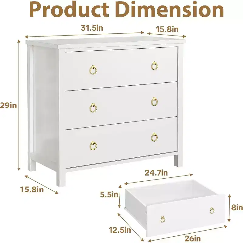 Modern Wide Drawer Dresser with Drawers, Wooden Dressers of Drawers Freestanding for Bedroom, Nursery, Living Room, White