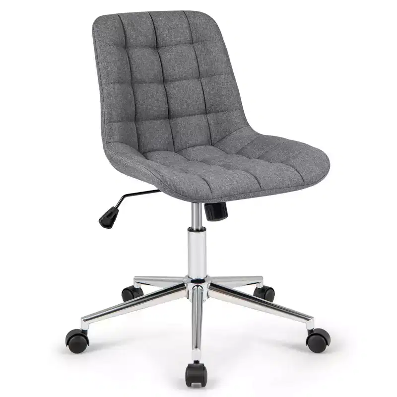 Upholstered Armless Office Chair with Adjustable Height & Wheels, Gray/White
