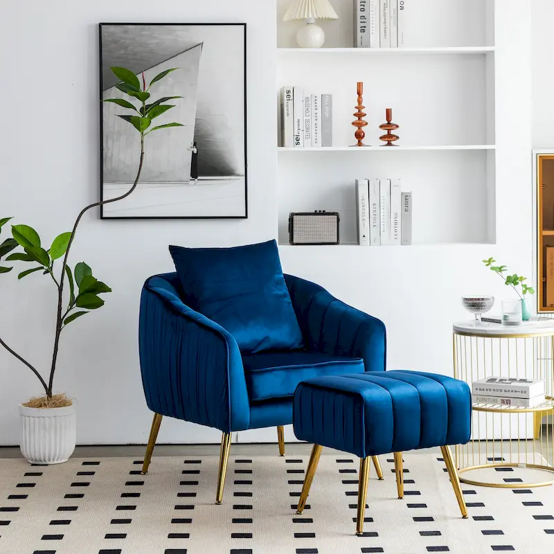 Velvet Tufted Accent Chair with Ottoman - 28.94 x 28.94 x 28.94