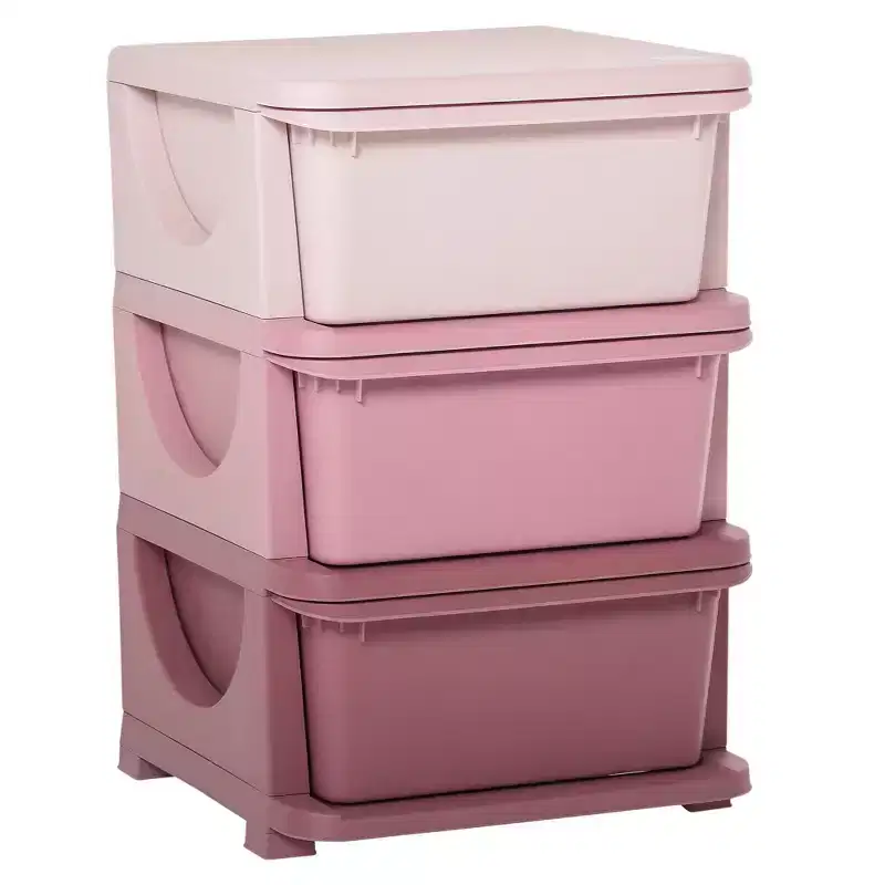 3-Tier Kids Toy Storage Organizer with 3 Removable Drawers Pink