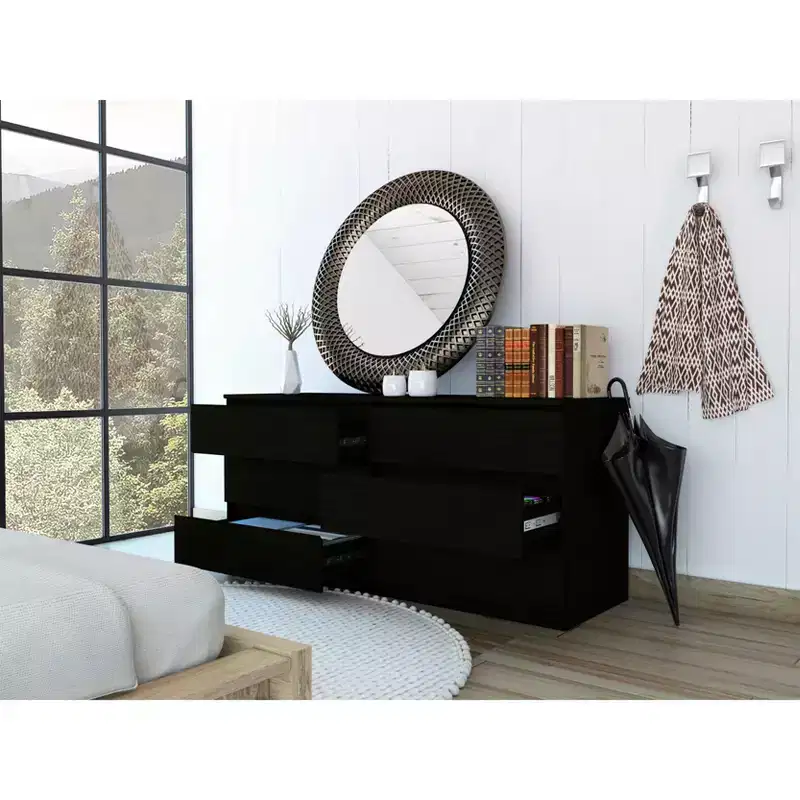 Okak Modern Elegant Bedroom Dresser Nightstand with 6 Double Drawers Ample Storage Chest Cabinet for Living Room Hallway Entryway