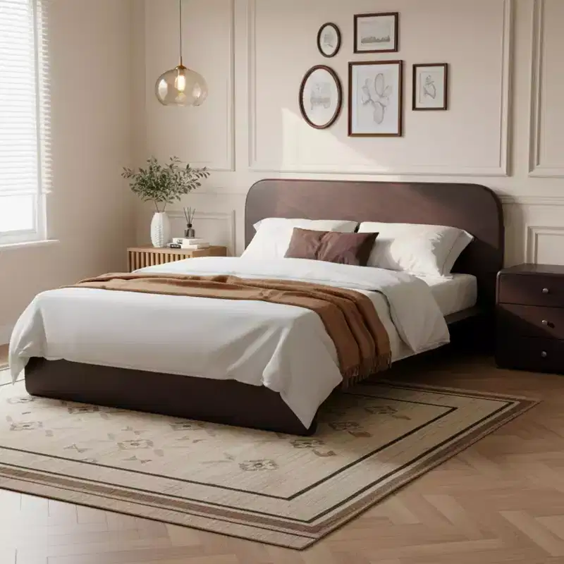 Modern Wooden Platform Bed Frame with Rounded Headboard