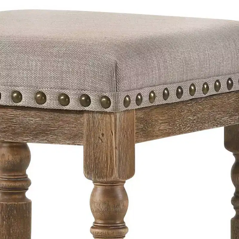 16 Farsiris Counter Height Barstool Beige Fabric/Weathered Oak Finish - Acme Furniture: Linen Upholstery, Nailhead Trim, Wood Frame