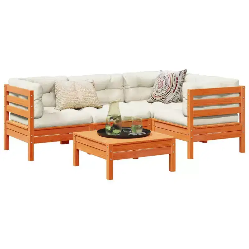 vidaXL Garden Sofa Set Wax Brown Solid Pine Wood 5 Piece Modular