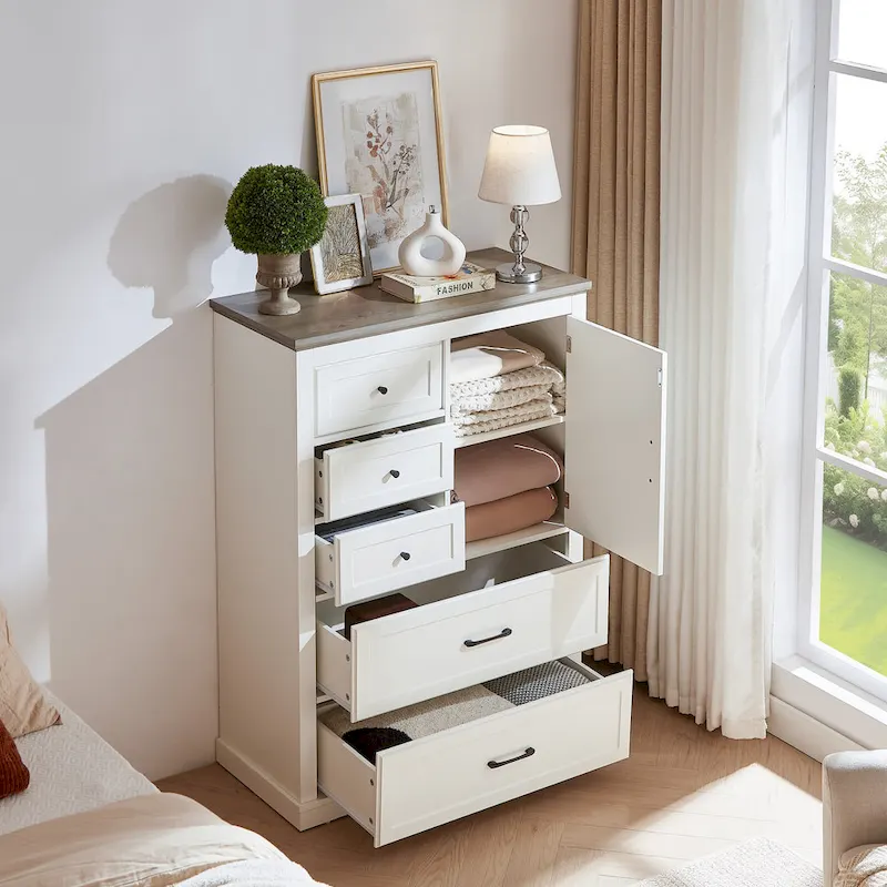 Farmhouse 5-Drawer Gentlemen's Chest, Tall Chest of Drawers, Organizer Storage for Living Room