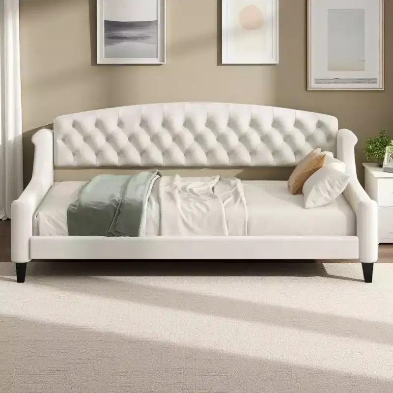 Merax Modern Curved Velvet Daybed with Tufted Backrest