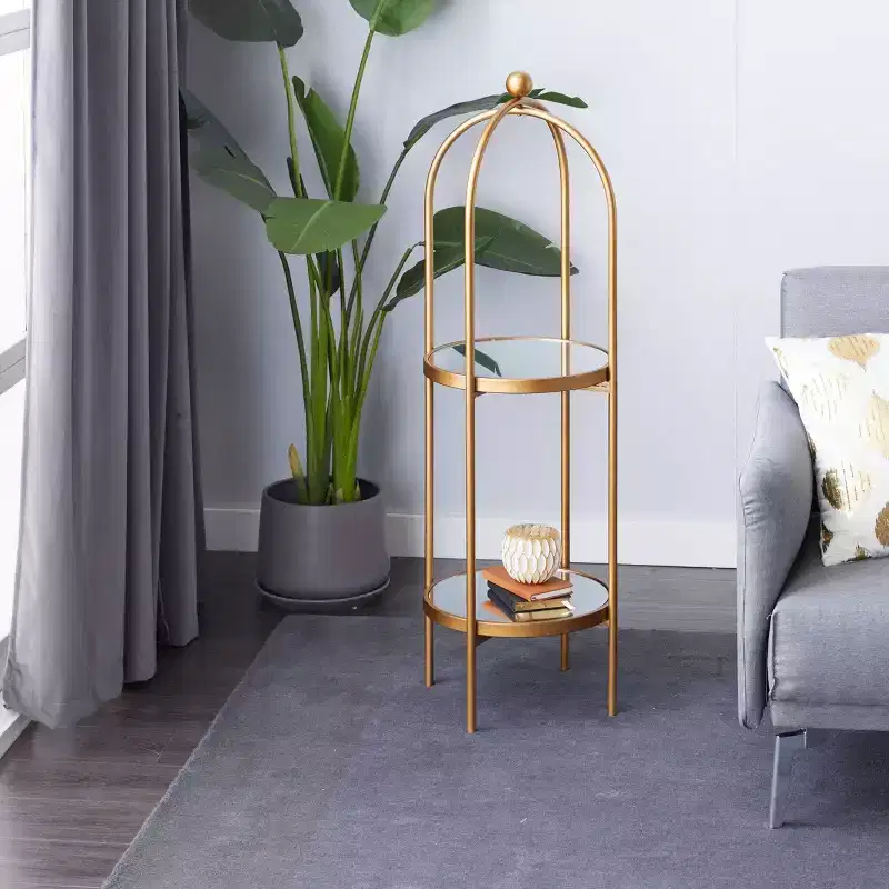 Glam Metal Shelving Unit Gold: Luxury Storage, 2-Tier Bookcase
