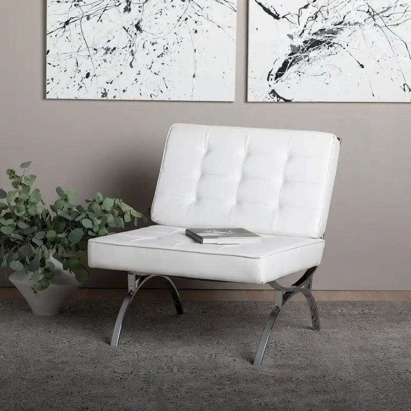 Newel Modern Blended Leather and Chrome Metal Frame Mid Century Accent Chair