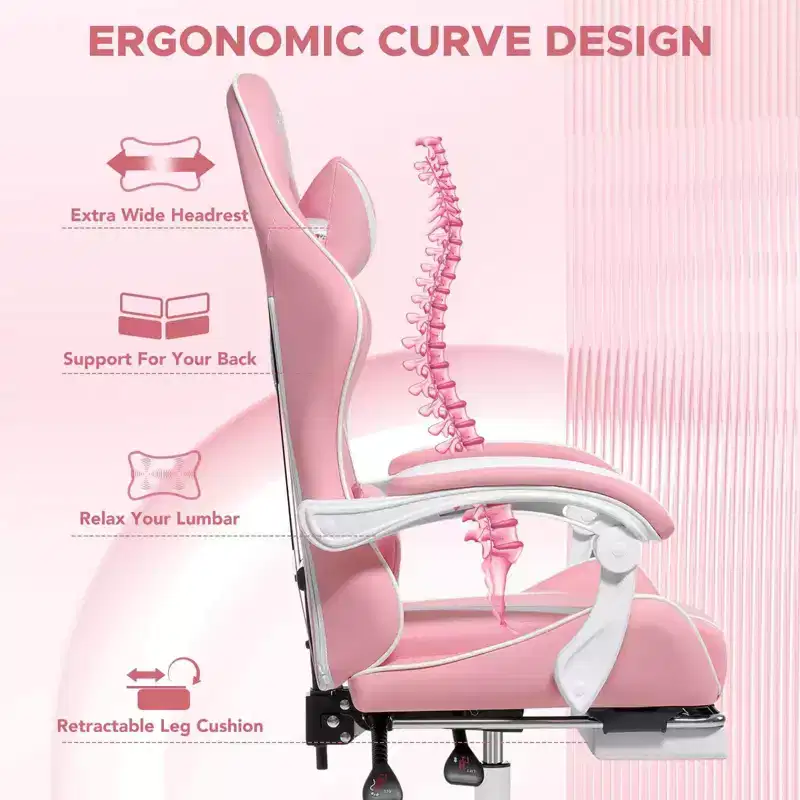Hoffree Kids Massage Gaming Chair Ergonomic Office PC Chair with Footrest & Adjustable